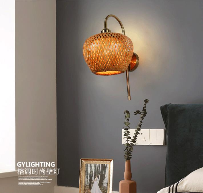 E27 LED Woven Bamboo Wall Lamp Sconce 3500K For Bedroom Bathroom
