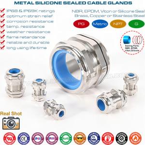 China Brass PG Adjustable Cord Glands, Copper IP68 Watertight Cable Glands with Heat Proof Blue Silicone Seals &amp; O-rings factory
