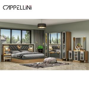 China American Wood Frame Double Leather King Size Bed Home Master Room Suite Wooden Cheap Full Modern Bedroom Furniture Set factory