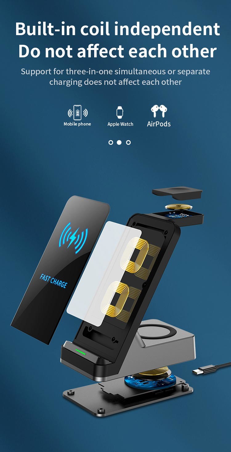 15w 3 In 1 Qi Fast Wireless Charger Fast Charging For Phone Earphone Watch