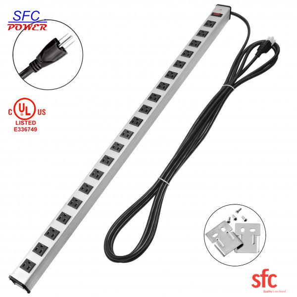 Heavy Duty Slim Multi Outlet Power Strip , 20 Outlet Grounded Multi Plug