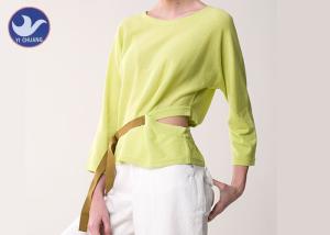 China Waist Openning Ribbon Womens Knit Pullover Sweater Lemon Yellow Bat Sleeves for Spring / Summer factory