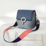 Head Layer Leather Female Crossbody Bags 26cm Colorful Strap Bucket Bag