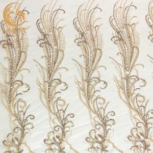 China Customized Gold Heavy Beaded Embroidery Lace Fabrics By The Handmade factory