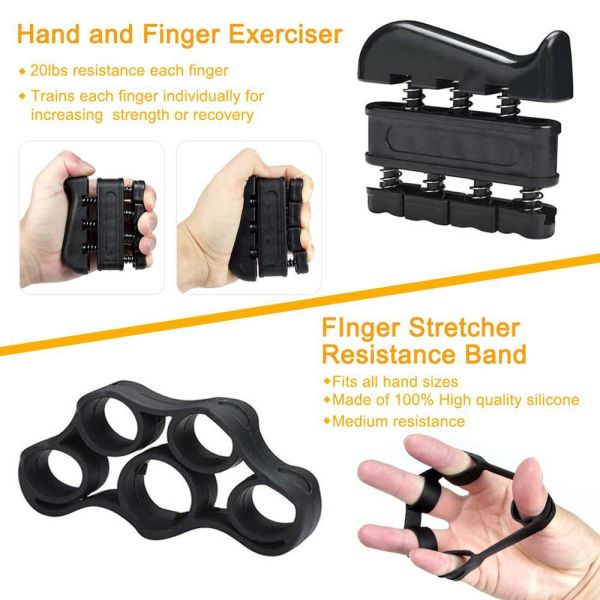 Black 5 Piece Hand Grip Exercise Set Adjustable Hand Gripper Finger Trainer Grip Ring Stress Relief Ball For Forearm And Finger Strength