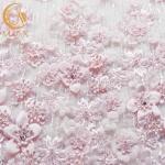 Excellent 3D Flower Lace Customized Embroidery 1 Yard Length Pink Floral Lace