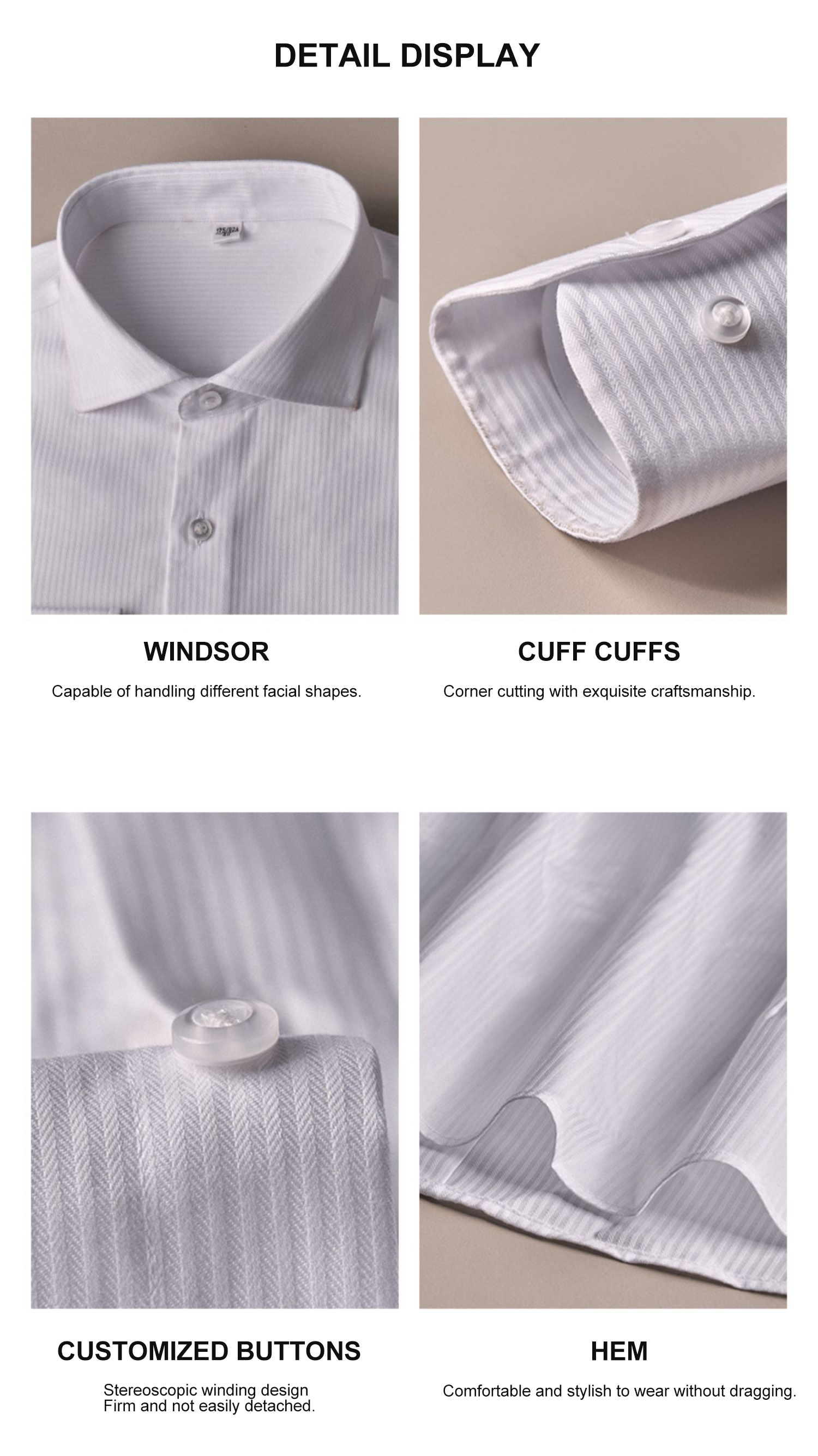 Men's Long-sleeved White Striped Shirt No-iron end Japanese Casual Slim-fit Suit Shirt