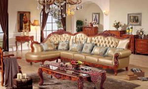 China Corner Leather China Royal Wooden Sofa Set factory