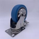 3 Inch Blue Rubber Brake Caster Wheels Stainless Steel Bracket