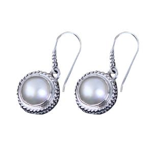 China Vintage Sterling Silver Round Shell Pearl Bead Drop Dangle Earrings (060320) factory
