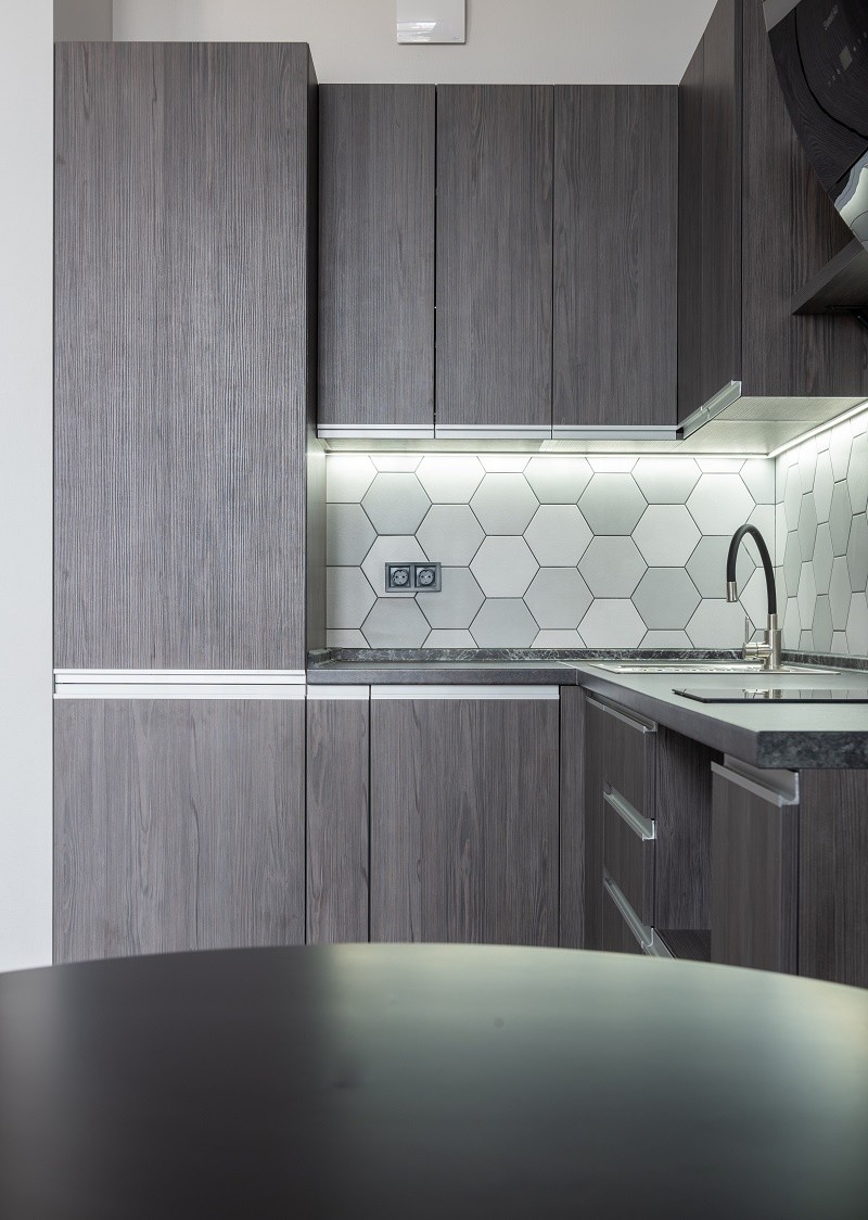 3M Modern Corner Stone Grey Kitchen Cabinets With Island Sintered Stone