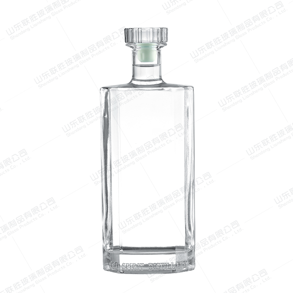 Rubber Stopper Sealing Type Octagonal Flat 750ml Glass Bottle for Wine Vodka Tequila
