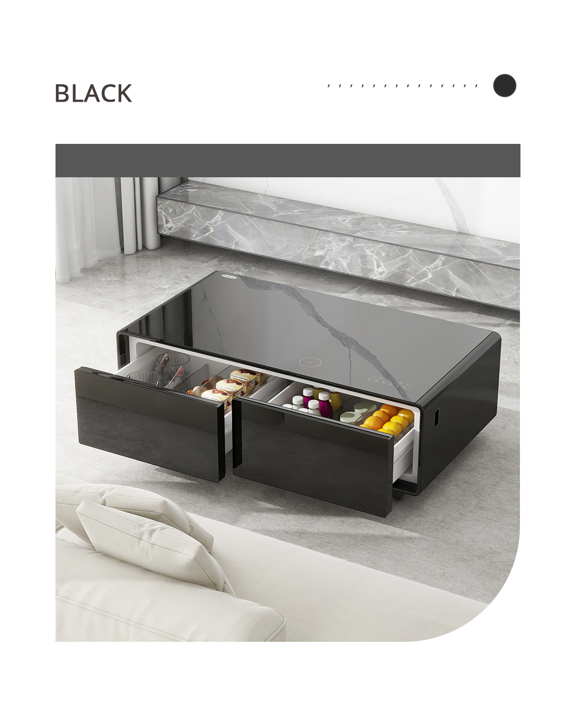 2024 Coffee Table Dining Table with Frozen Drawer and Wireless Charging Refrigerator for Home Living Room