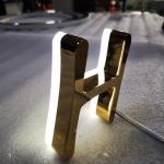 Gold Mirror Business Logo Signage Stainless Steel Lighted Storefront Signs