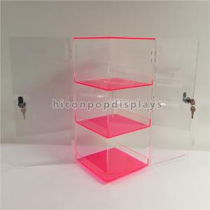 China Custom Red Rotating Acrylic Display Showcase With Lock 7 * 7 * 16 Inches factory