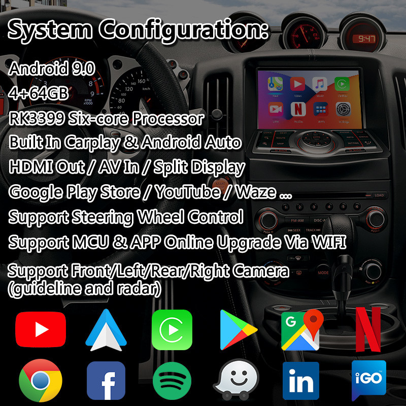 Lsailt Android Carplay Interface for Nissan 370Z With Youtube Waze NetFlix
