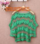 Women Hand Crocheted Batwing Sleeve Sweater, Cover up, pull over, Garment with