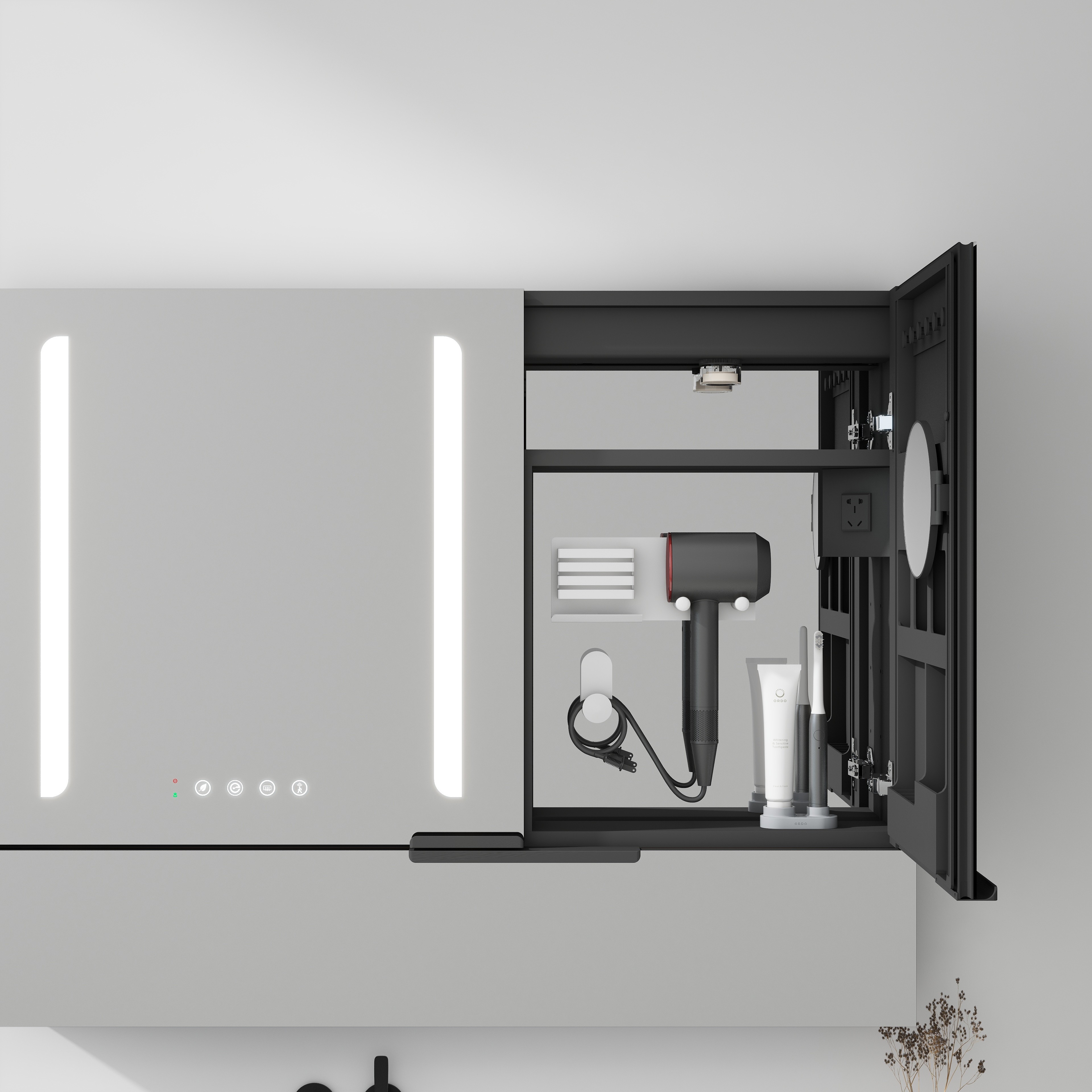 Smart Mirror Cabinet with Motion Sensor Switch Adjustable Color Temperature and Built-in Power Socket for hotel