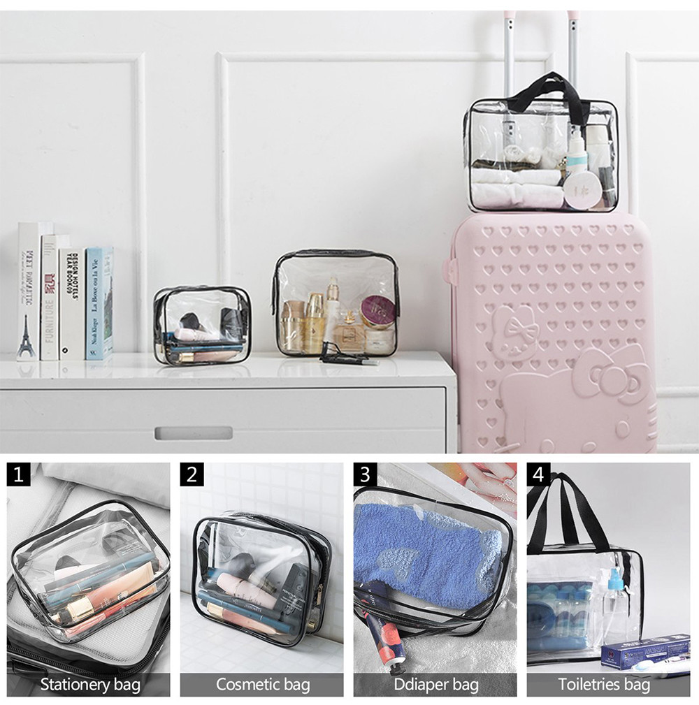 Waterproof Unisex 3pcs Clear Vinyl PVC Makeup Pouch
