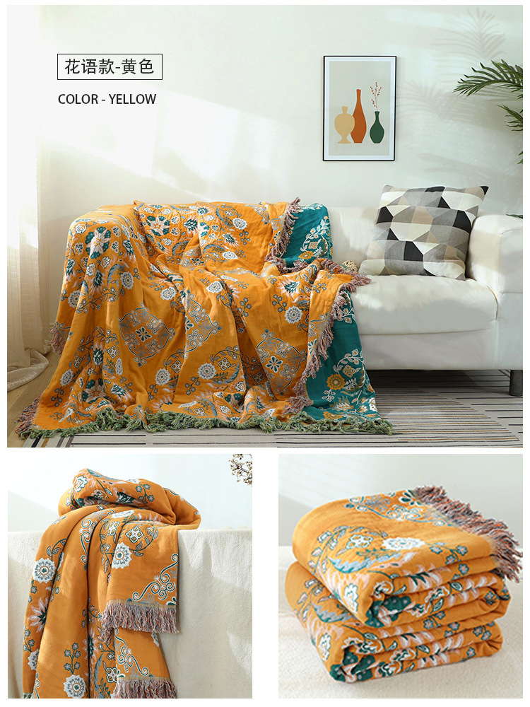 Y-F Natural Bohemian Cotton Flower Style Tassel Sofa Couch Cover Slipcover Blanket Sofa Beds Throw