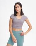 Ribbed Activewear T Shirts V Shaped Cross Back Outdoor Sports Crop Top