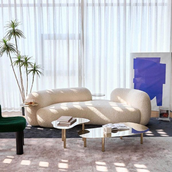 High density and high resilience foam 45 to 65 percent modern art round lounge sectional boucle velvet curved modular sofa