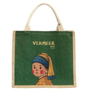 China Custom Printed Jute Tote Bags Laminated Patterned Burlap Handbag factory
