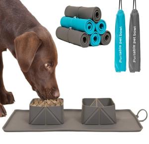 China Double Collapsible Dog Bowls Travel Portable With Silicone Mat factory