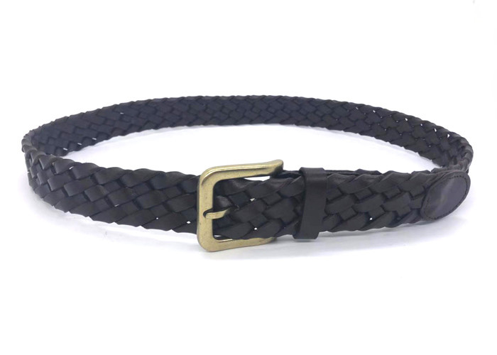 Braided 35mm Mens Casual Leather Belt With Solid Buckle