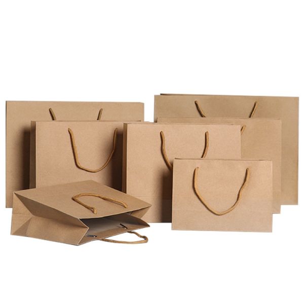 China Recycled Handmade Brown Kraft Paper Gift Bags OEM With Handle factory