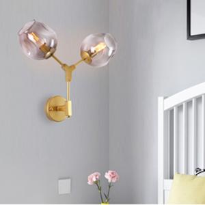 China Post modern magic bean double head glass bubble cover villa hotel corridor molecular wall lamp (WH-OR-95) factory