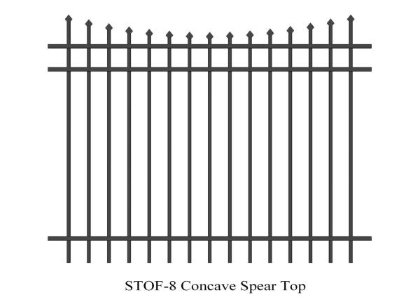 3 rails Concave Crimped top stright spear Garrison Steel Fencing Stain black