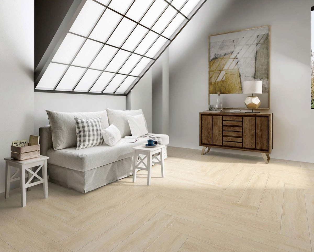 200x1200mm Gray Yellow Wooden Porcelain Strips For Bedroom And Decorative Floor Strip