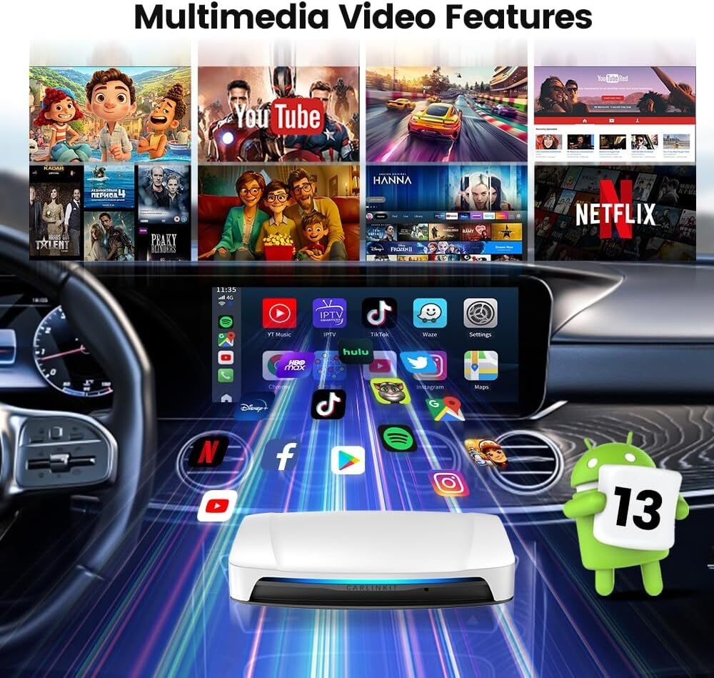 Android 13.0 Wireless Adapter CarPlay Multimedia Video Box CPC200-TBox UHD SDM660 8G 128Gb