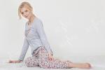 Lightweight Grey Womens Pyjama Sets Round Neck Long Sleeve Top / Printed Long