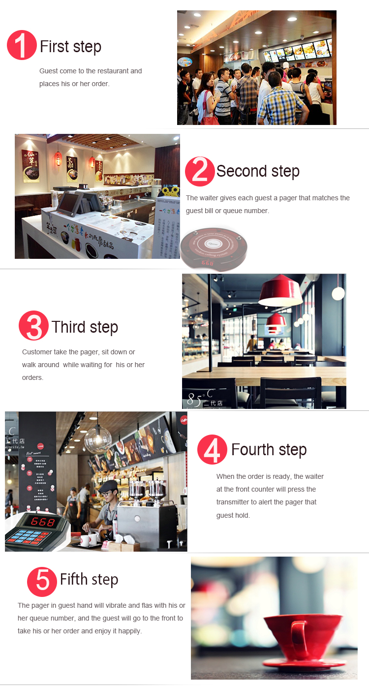 Wireless 433.92 Free queue guest pager system for restaurant managing waiting customer