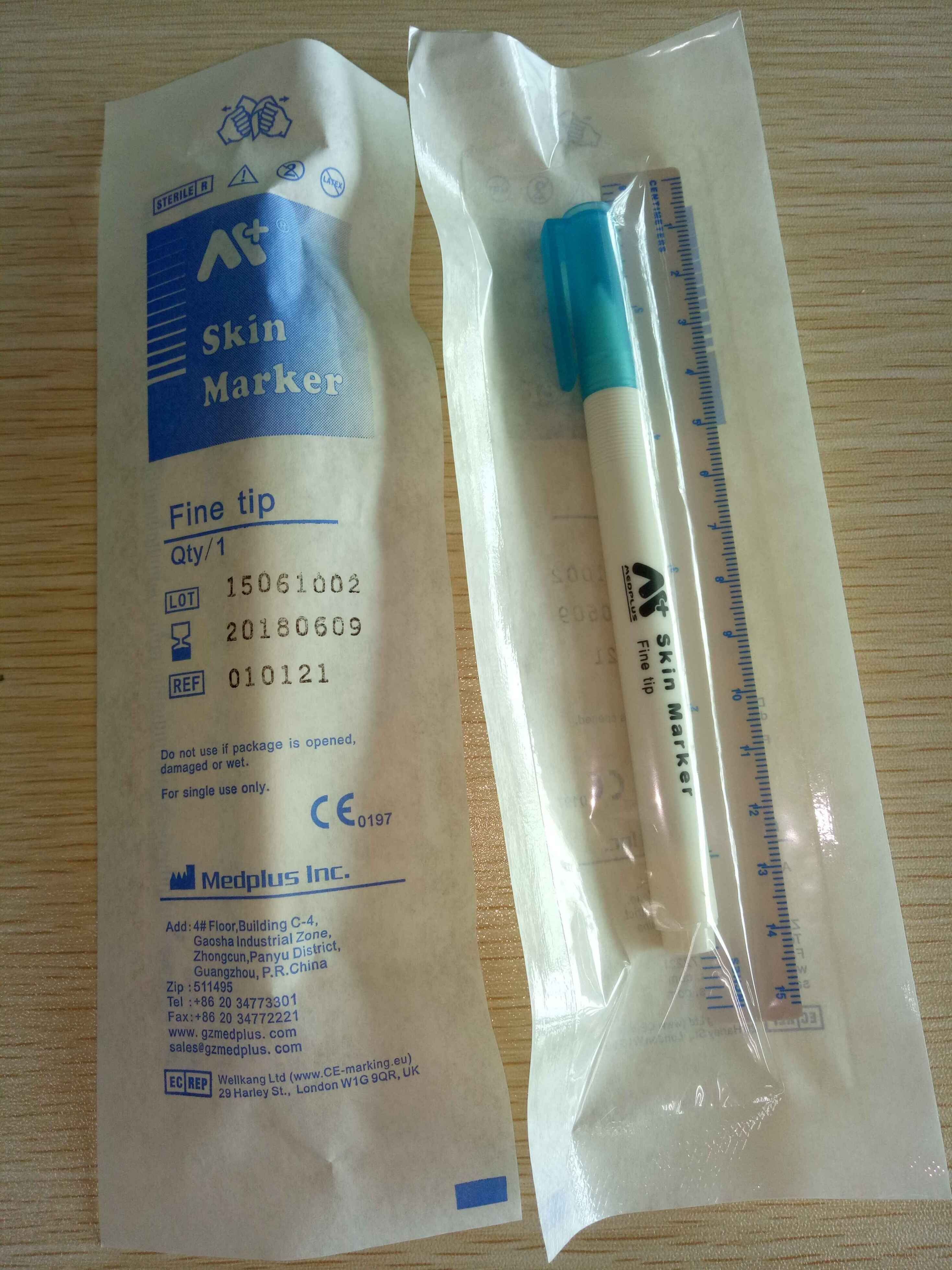 Fine Tip Medical Skin Marker Pen with Sterile Surgical Ruler for Single Use Only