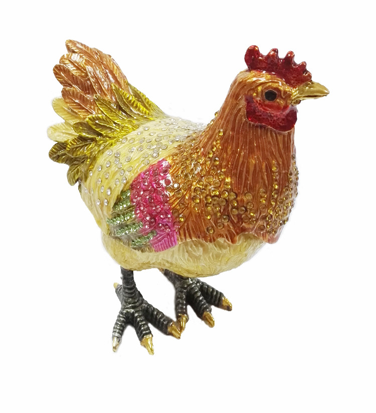 Pewter alloy animal box metal jewelry boxes hen enameled trinket boxes