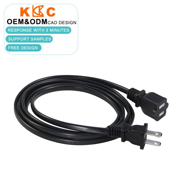 NEMA 1-15P to NEMA 1-15R Power Extension Cord 18AWG Black 2 Prong AC Cable for
