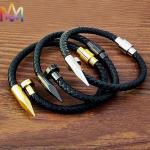Engraved Braided Leather Nail Bracelet